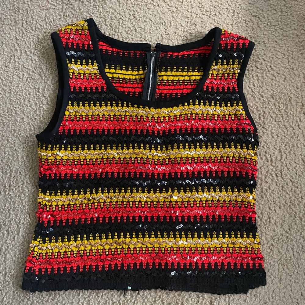 Vintage Knit Sequin Striped Top SzM